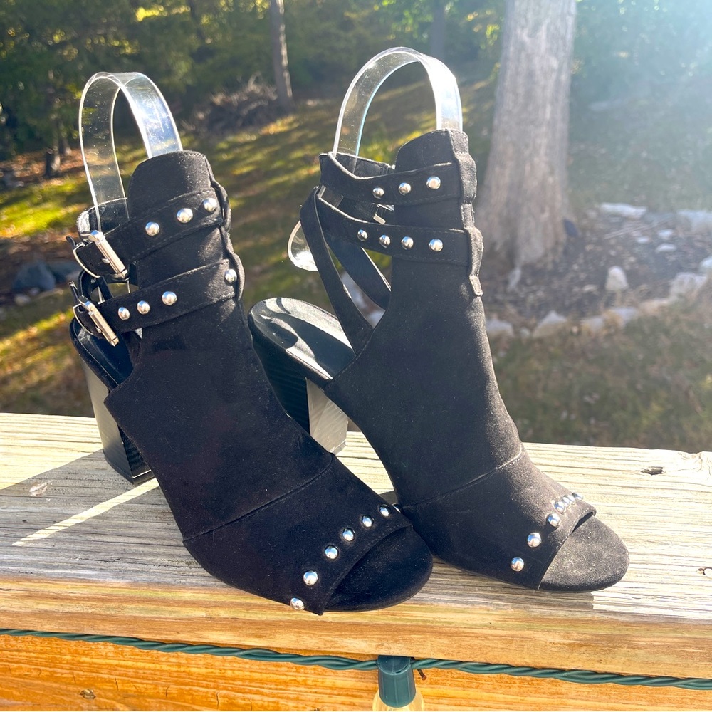 Womens Wild Diva Susie-101 Peep Toe Studded Open Back Boots Size 7.5